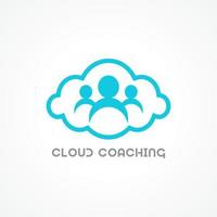 concetto di design del logo di cloud coaching per società di leadership, consulente aziendale o ecc. identità di colore azzurro con sfondo bianco. vettore