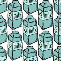 modello con latte. illustrazione di doodle di vettore con l'icona del latte. modello di latte senza cuciture