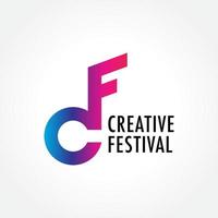 lettera cf alfabeto iniziale logo con concetto di design di nota musicale. gradiente viola viola viola blu colorato. adatto per società di gestione degli artisti, comunità, festival di musica creativa, creatore di contenuti vettore