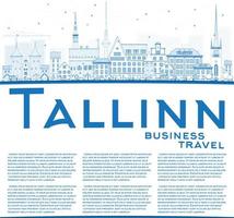 delinea lo skyline di tallinn con edifici blu e copia spazio. vettore