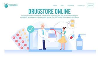 farmacia online, pagina di destinazione della farmacia Internet vettore