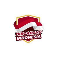 disegno del distintivo dell'illustrazione del giorno dell'indipendenza dell'indonesia felice vettore