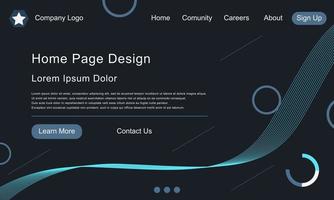 elegante modello di pagina di destinazione colore scuro con contorno azzurro. progettazione dell'interfaccia utente. illustrazione vettoriale