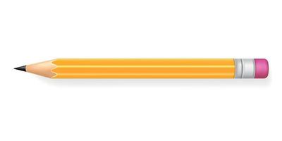 matita 3d realistica con gomma. matita gialla per il disegno, l'istruzione e gli studi. elemento di cancelleria. illustrazione vettoriale