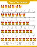 rintracciare il numero. numero di tracciamento con campana di natale. gioco educativo per bambini, foglio di lavoro stampabile, illustrazione vettoriale