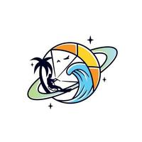 modello di logo del concetto di kitesport del pianeta vettore