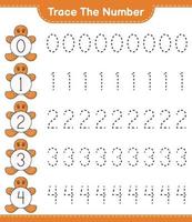 rintracciare il numero. numero di tracciamento con omino di pan di zenzero. gioco educativo per bambini, foglio di lavoro stampabile, illustrazione vettoriale