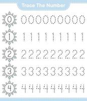 rintracciare il numero. numero di traccia con fiocco di neve. gioco educativo per bambini, foglio di lavoro stampabile, illustrazione vettoriale