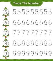 rintracciare il numero. numero di tracciamento con albero di natale. gioco educativo per bambini, foglio di lavoro stampabile, illustrazione vettoriale