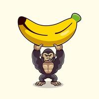 illustrazione dell'icona di vettore del fumetto della banana di sollevamento della gorilla sveglia. icona del cibo animale concetto piatto cartone animato
