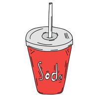 soda di doodle del fumetto di colore in un bicchiere di plastica. illustrazione vettoriale