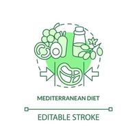 icona del concetto verde dieta mediterranea. cucina mediterranea. diete alla moda astratta idea linea sottile illustrazione. disegno di contorno isolato. tratto modificabile. vettore