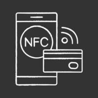 icona del gesso della tecnologia NFC. Near Field Communication. pagamento senza contatto. pagamento smartphone senza contanti. illustrazione di lavagna vettoriale isolata