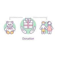icona del concetto di donazione. illustrazione al tratto sottile di idea di beneficenza per bambini. donare un regalo al bambino. Fondazione caritatevole. protezione dei bambini. disegno di contorno isolato vettoriale