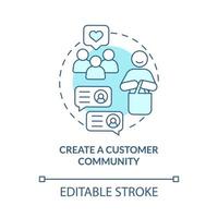 creare l'icona del concetto turchese della comunità dei clienti. suggerimenti per il servizio clienti illustrazione al tratto sottile dell'idea astratta. disegno di contorno isolato. tratto modificabile vettore