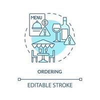 ordinare l'icona del concetto turchese. maniere a tavola. regole da pranzo. ristorante galateo idea astratta linea sottile illustrazione. disegno di contorno isolato. tratto modificabile. vettore