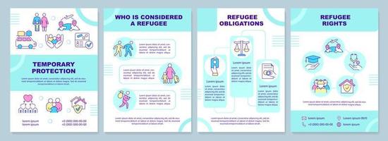 modello di brochure sui diritti e doveri dei rifugiati. aiutare i rifugiati. design volantino con icone lineari. 4 layout vettoriali per la presentazione, relazioni annuali.