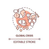 icona del concetto di terracotta di crisi globale. mancanza di problemi di cooperazione internazionale illustrazione al tratto sottile dell'idea astratta. disegno di contorno isolato. tratto modificabile. vettore