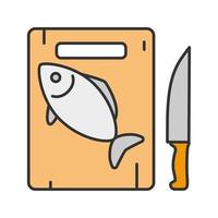 tagliere con icona del colore del pesce e del coltello. illustrazione vettoriale isolata