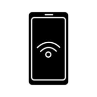 icona del glifo del segnale dello smartphone NFC. telefono NFC. Near Field Communication. pagamento contactless con cellulare. simbolo della sagoma. spazio negativo. illustrazione vettoriale isolato