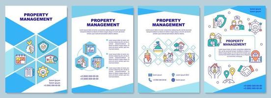 modello di brochure blu di gestione della proprietà. immobiliare. design per la stampa di opuscoli con icone lineari. layout vettoriali per presentazioni, relazioni annuali, annunci