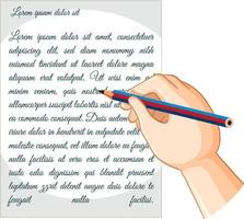 mano umana con scrittura a matita su carta vettore
