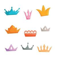 una serie di corone di diversi colori. una raccolta di icone con una corona per vincitori, campioni, leader. vettore