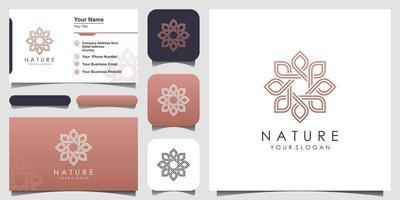 design minimalista ed elegante con logo floreale rosa per bellezza, cosmetici, yoga e spa. design del logo e biglietto da visita vettore