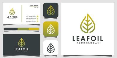 concetto di logo di olio essenziale naturale. realizzato con foglie e olio dalle linee semplici. illustrazione vettoriale