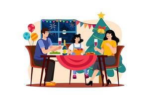 famiglia a cena di Natale insieme vettore