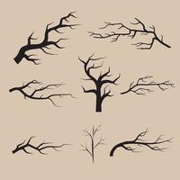 insieme dell'illustrazione disegnata a mano della siluetta del ramo di albero nero vettore