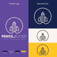 design semplice e minimalista del logo della matita del razzo vettore