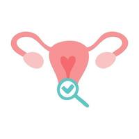 visita ginecologica. esame medico. uterina e ovaie sotto lente d'ingrandimento con segno di spunta. esame della cervice. vettore