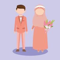 sposi musulmani con secchio di rose vettore
