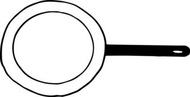 icona della padella, adesivo. schizzo disegnato a mano in stile doodle. , minimalismo, monocromatico. piatti che cucinano cibo fritto vettore