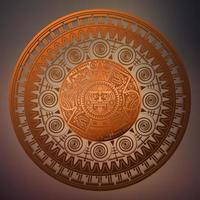 calendario della ruota sacra azteca dio del sole maya, simboli maya maschera etnica, cornice rotonda in bronzo bordo vecchio logo icona illustrazione vettoriale isolato su sfondo vintage