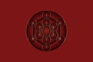 seme della vita, geometria sacra, fiore della vita, cubo di metatron, logo di lusso in oro. simbolo di armonia ed equilibrio, ornamento geometrico dorato, vettore isolato su sfondo rosso