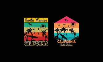 design della maglietta della spiaggia di santa monica della california. vettore