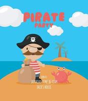invito a una festa pirata con pirata sull'isola. illustrazione vettoriale in stile cartone animato.