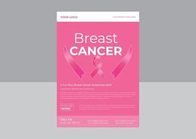 modello di progettazione di volantino per il cancro al seno, modello di volantino per la consapevolezza del cancro al seno, volantino per banner con nastro rosa del mese di consapevolezza del cancro al seno. vettore