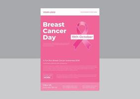 modello di progettazione di volantino per il cancro al seno, modello di volantino per la consapevolezza del cancro al seno, volantino per banner con nastro rosa del mese di consapevolezza del cancro al seno.