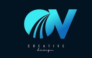 lettere blu creative ov ov logo con linee guida e concept design stradale. lettere con disegno geometrico. vettore