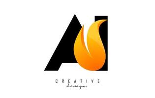illustrazione vettoriale di lettere astratte ai ai con fiamme di fuoco e design swoosh arancione.