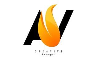 illustrazione vettoriale di lettere astratte av av con fiamme di fuoco e design swoosh arancione.