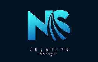 logo creativo lettere blu ns ns con linee guida e concept design stradale. lettere con disegno geometrico. vettore