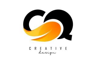illustrazione vettoriale di lettere astratte cq cq con fiamme di fuoco e design swoosh arancione.