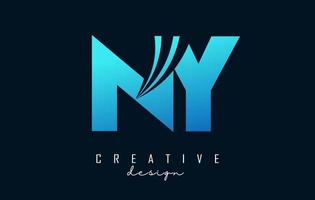 lettere blu creative logo ny ny con linee guida e concept design stradale. lettere con disegno geometrico. vettore