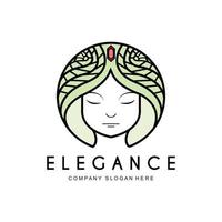 design del logo della donna di bellezza, illustrazione vettoriale del salone di cura dei capelli