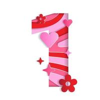 1 numerico san valentino amore astratto carattere font numero carta vivace fiore cuore scintilla splendore rosso rosa montagna geografia contorno mappa 3d strato carta ritaglio carta web banner illustrazione vettoriale