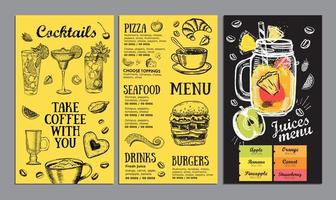 menu estivo, design del modello. volantino alimentare. stile disegnato a mano. illustrazione vettoriale. vettore